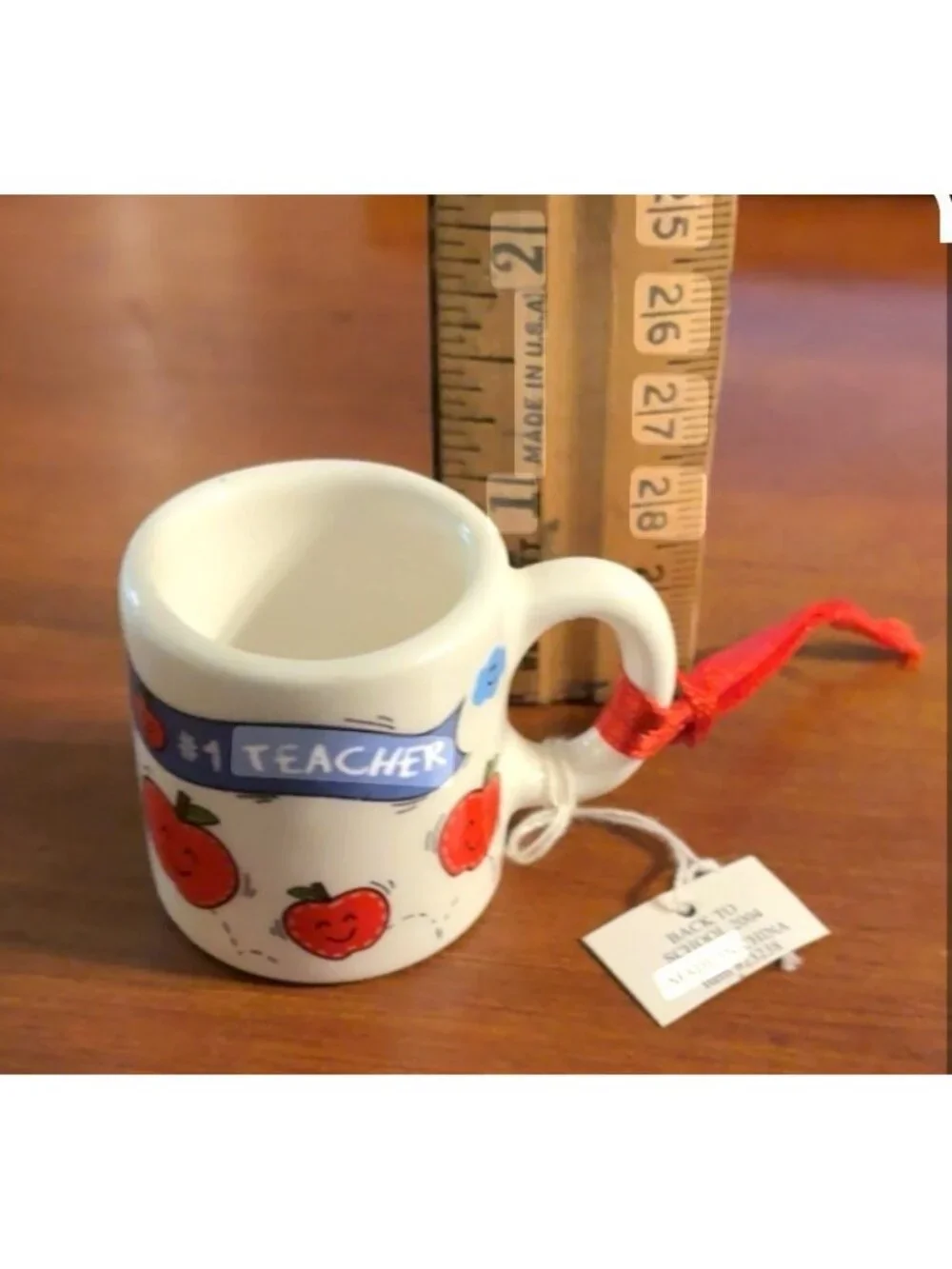VTG My #1 Teacher Ceramic Mini Mug Cup Ornament Christmas Decor School Apple BTS